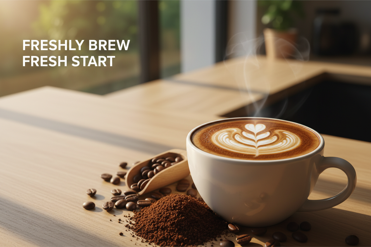Coffee banner with latte
